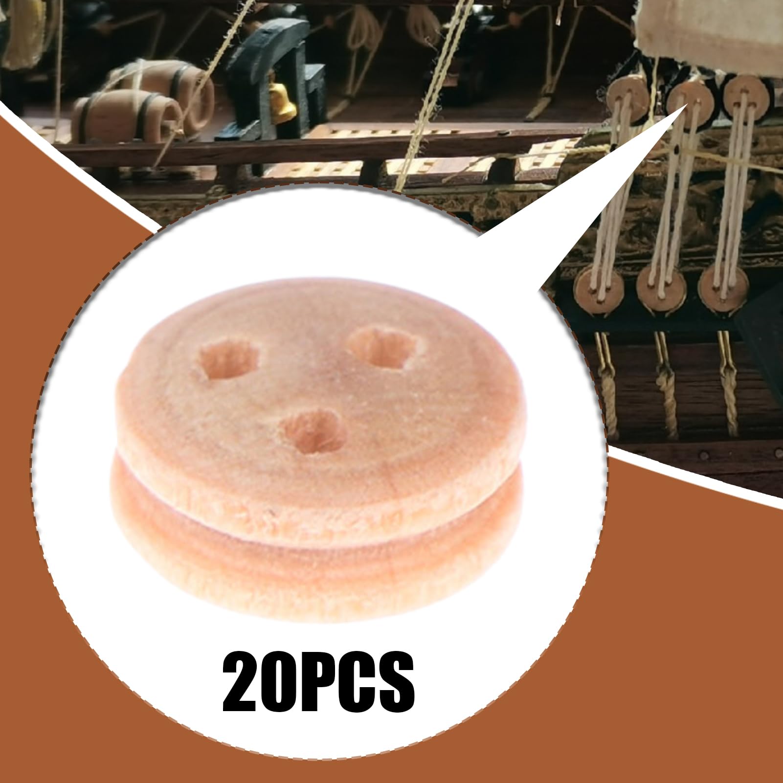 Juego de 20 poleas de madera reutilizables, para construcción de barcos clásicos, piezas de vela, náuticas robustas, juguetes educativos para construir para niños, estudiantes, rafia