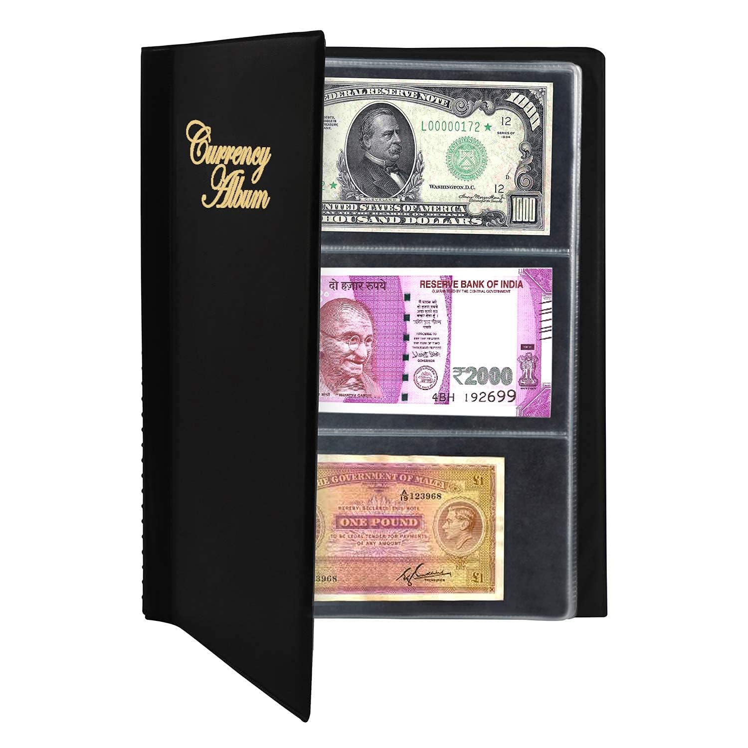 HATHIYANI Currency Album for Notes (90 Pockets) - Faux Leather Cover Currency Note Collection Album - Fits Big Currency Notes (Black) (PACK OF 1) 1