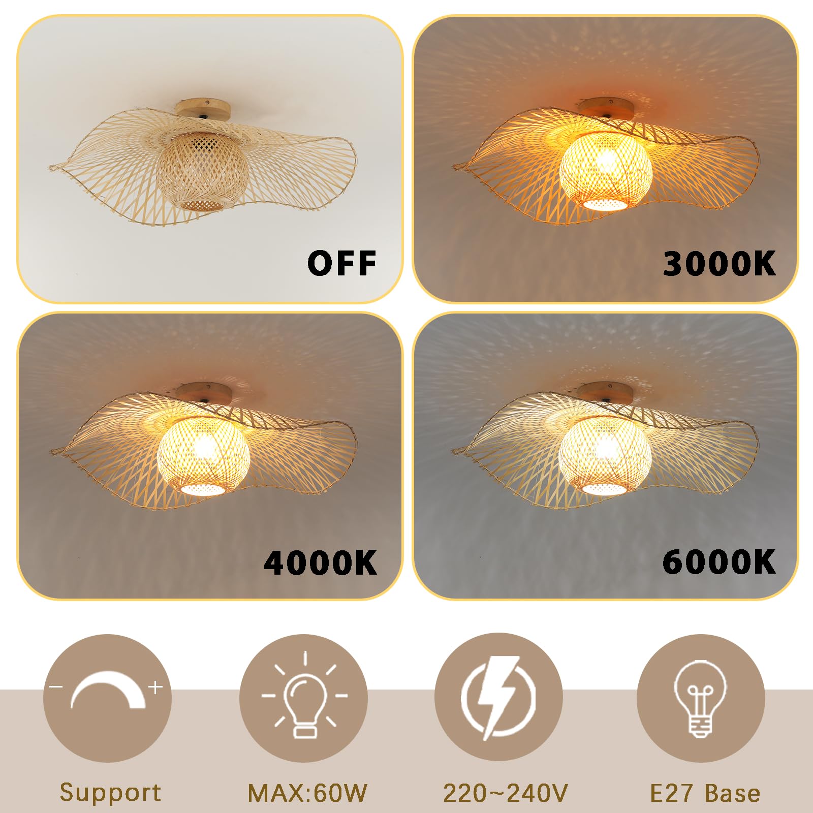 Lampadario Camera Da Letto In Bamboo e legno,65Cm Boho Lampadario Soggiorno Tessuto A Mano E27 Lampadari Cucina Per Salotto Sala Da Pranzo Ristorante