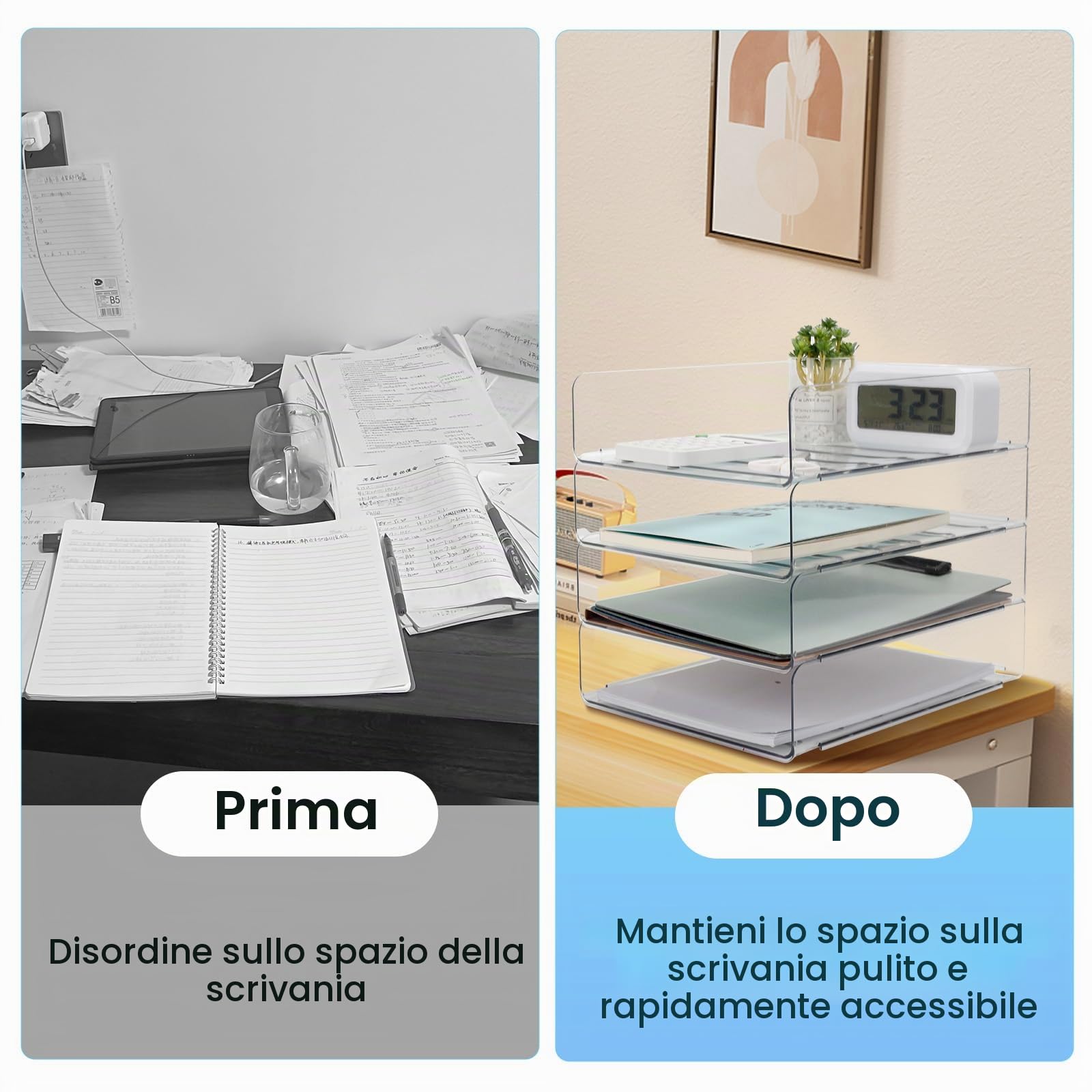 4 Pezzi Organizer Scrivania Ufficio Impilabile, Portadocumenti da Scrivania Trasparent in PET, Porta Fogli A4 da Scrivania, Organizzatore Scrivania per Documenti Libri Rivista