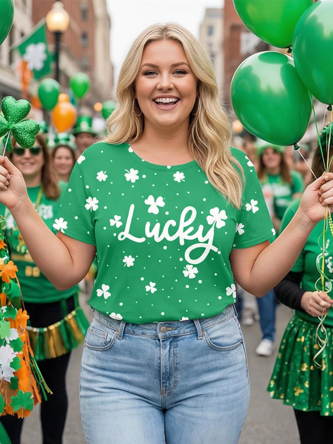 Plus Size St Patricks Day Shirt Women Lucky Shamrock Printed T-Shirt Irish Green Crewneck Graphic Short Sleeve Tops - Image 3