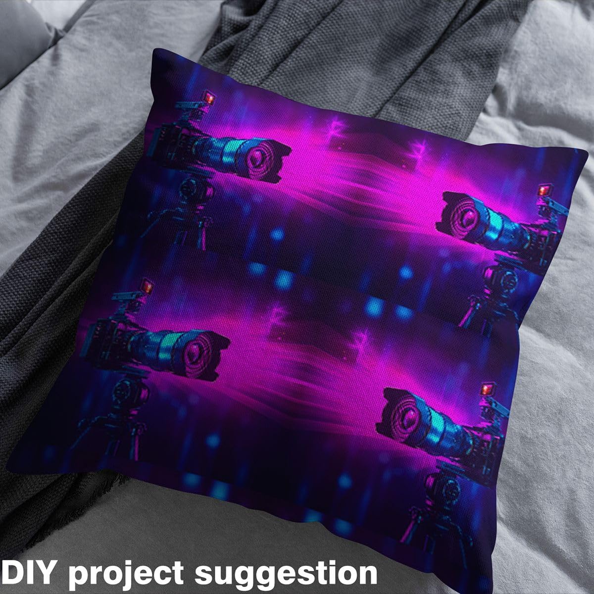 Feelyou Neon Camera Fabric by The Yard Style Upholstery Fabric Film Theme Indoor Decor for DIY Sewing Craft Projects Neon Light 3 Yards Soft Flannel