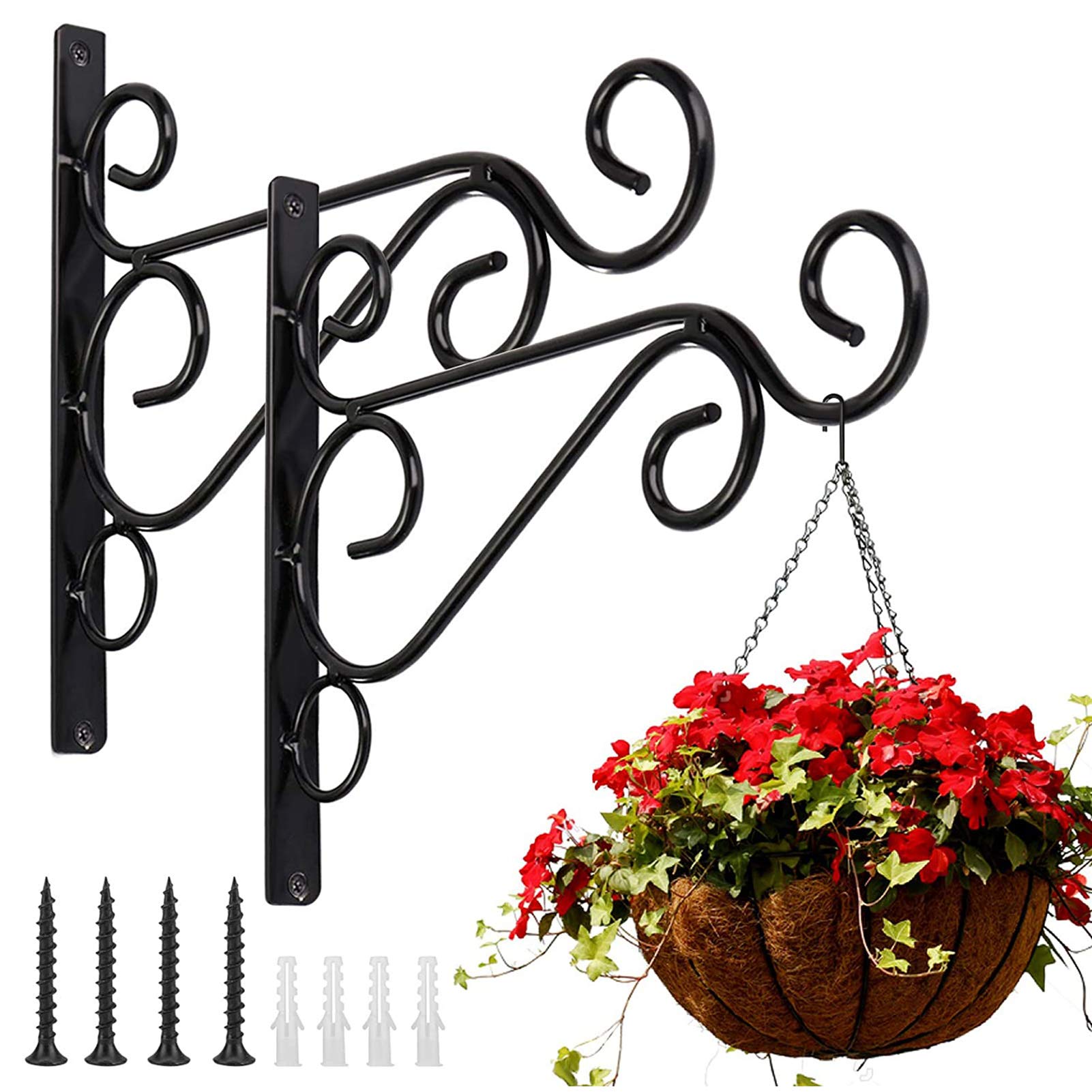 Eacam 2PCS Hanging Plant Brackets, Black Outdoor Hanging Hook Bracket for Plants Bird Feeder Lantern Wind Chimes