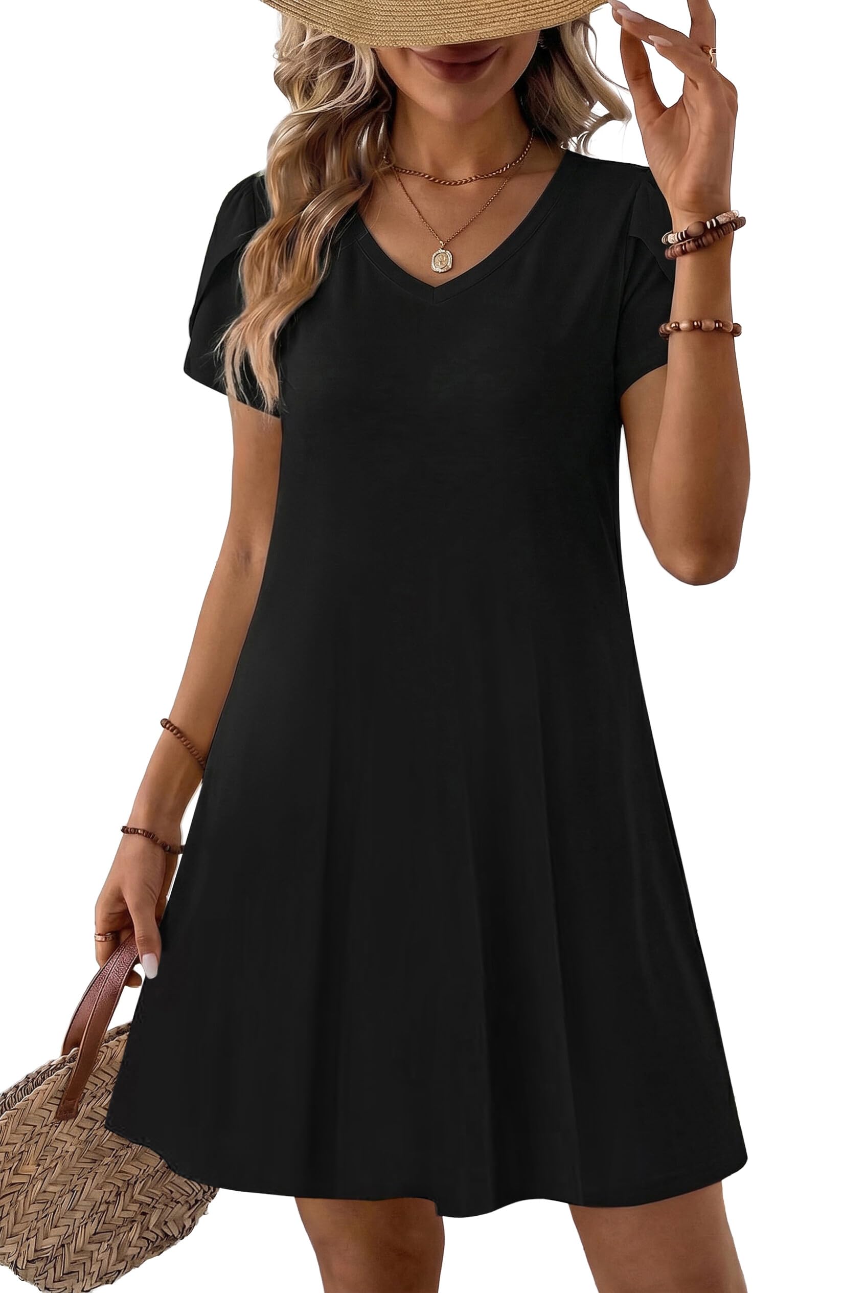 Zeagoo Womens Summer A-Line Dress with Pockets Mini Short Sleeve Dresses Flowy Beach Swing Dress 2026 Vacation Travel