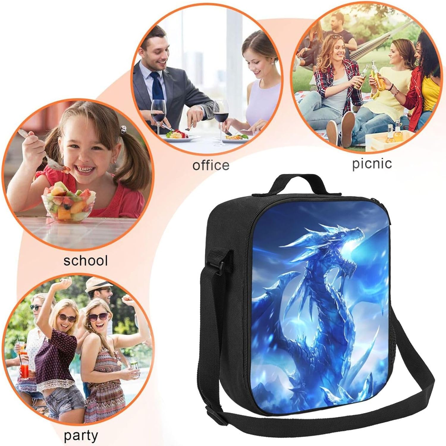 Dragon Lunch Box Insulated Lunch Bag for Women Men Reusable Large Capacity Lunchbox with Shoulder Strap Small Leakproof Cooler Food Bento Tote Bag for Work Travel Picnic - Image 2