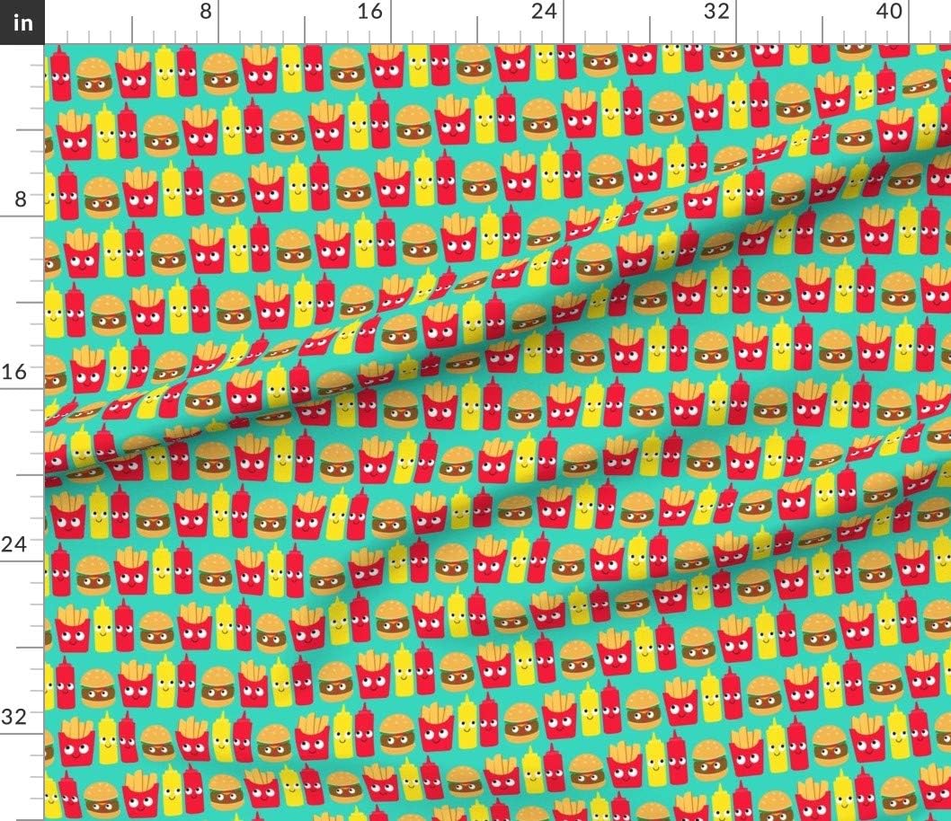 Spoonflower Fabric - Food Faces Mustard French Fries Printed on Petal Signature Cotton Fabric by the Yard - Sewing Quilting Apparel Crafts Decor