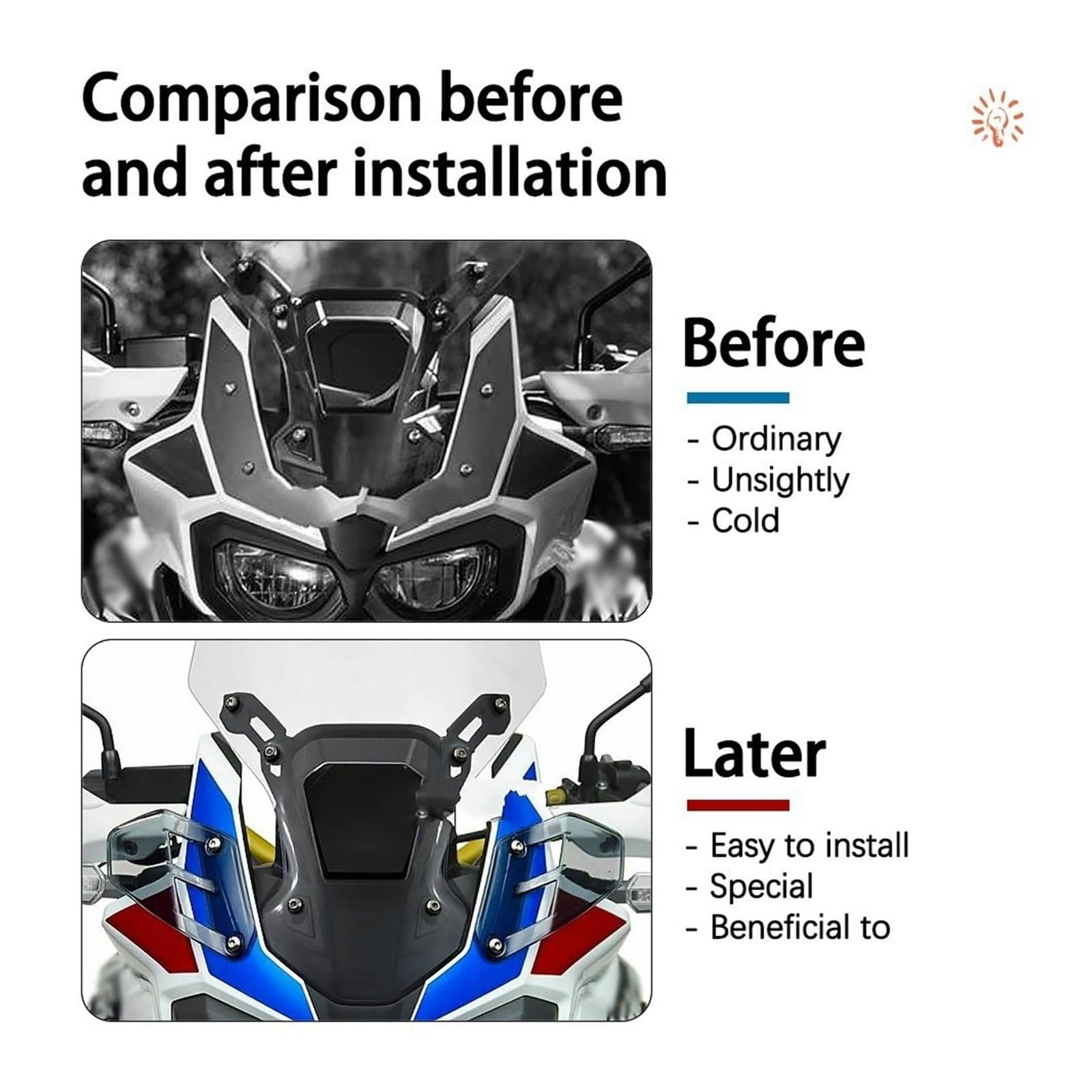 Kit Visiera Deflettori Antivento Superiori Per Moto Honda CRF1000L, CRF 1000 L, CRF 1000L Africa Twin Adventure Sports CUPOLINO VISIERA Regolabile Spoiler(Transparent)