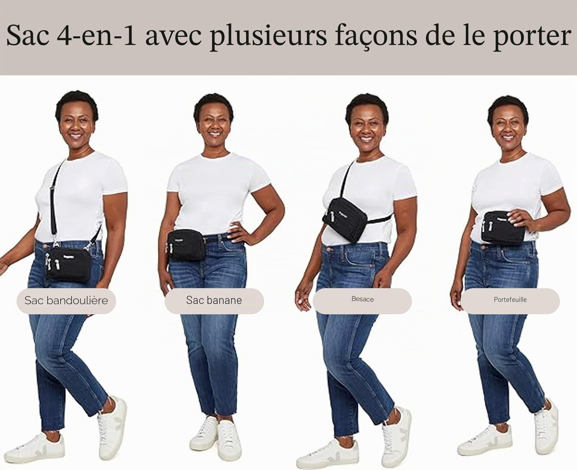 Baggallini Sac à bandoulière à triple fermeture éclair, noir (Étain floral.), Taille unique, Noir, Taille unique