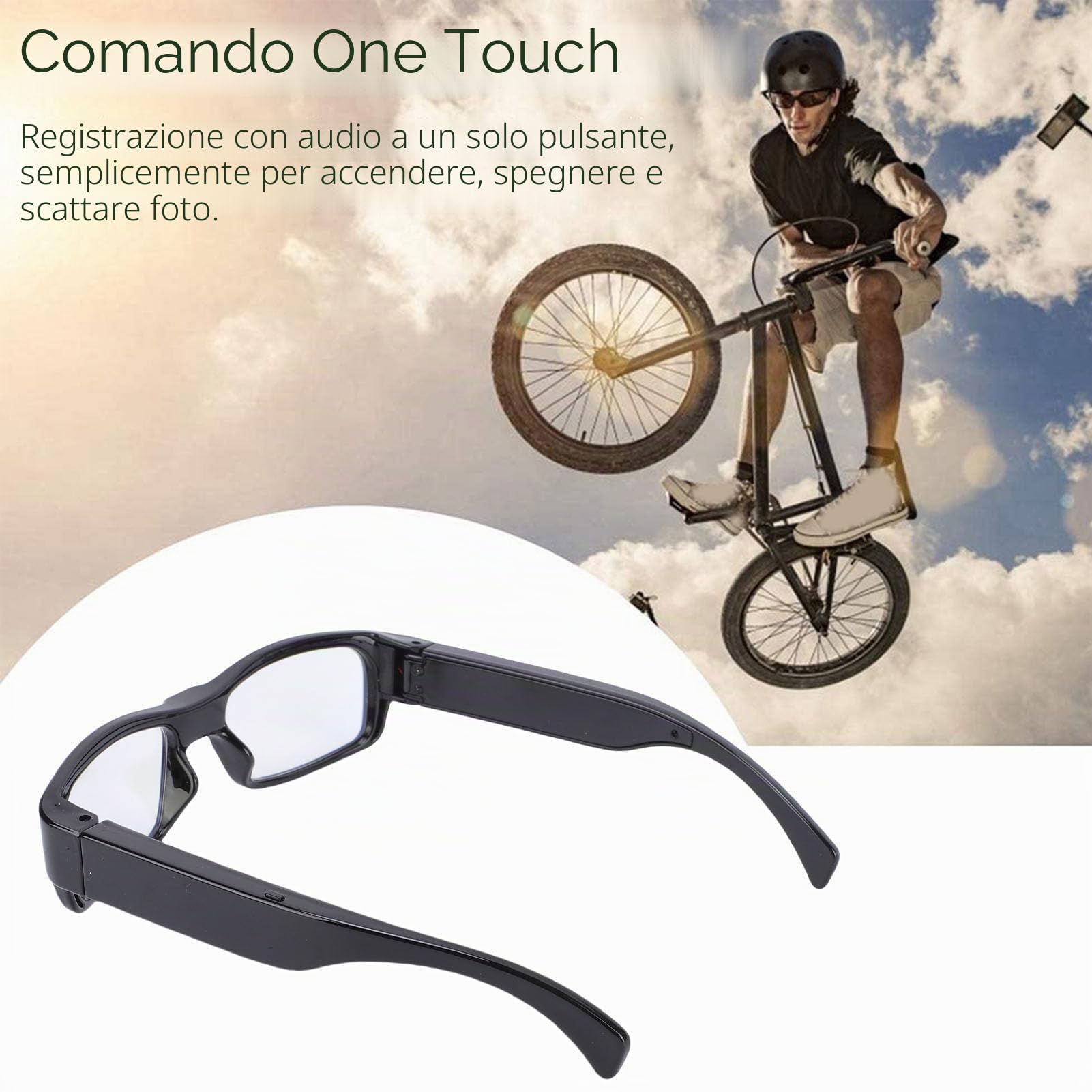 Ejoyous Occhiali Sportivi con Fotocamera, Mini Action Camera Occhiali per Fotocamera Registrazione Video HD 1080P, Foto con Obiettivo Grandangolare e Stabilizzazione Elettronica per