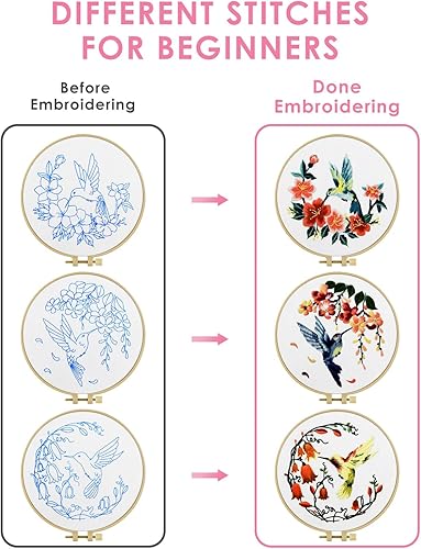 Miniatura 3 de TINDTOP Kit de bordado de colibrí y flores para adultos