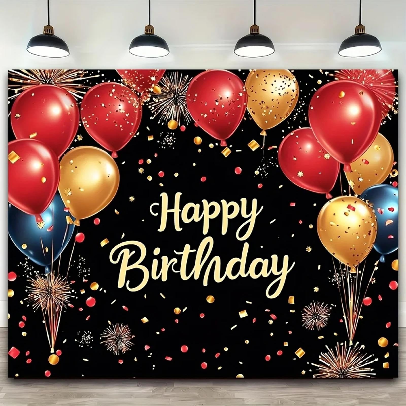 1 Elegancki Balon Banner Happy Birthday Gold Red & Black Konfetti Dostępne w różnych rozmiarach