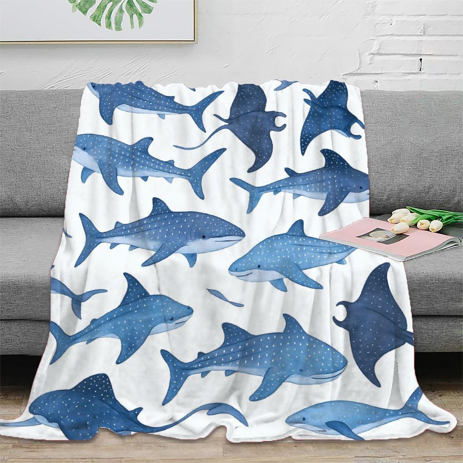 Couverture requin 3D en microfibre 150x200cm jeté de canapé pour lit et chambre d'ado