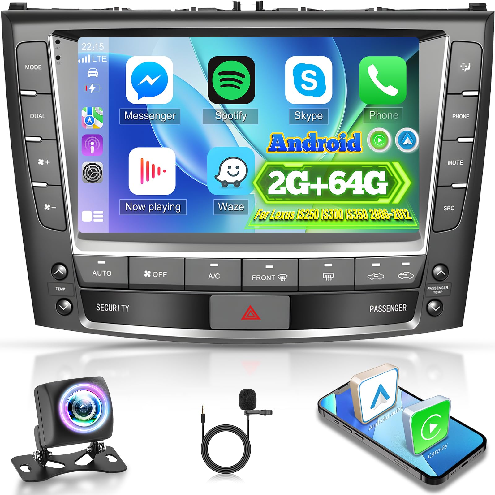 Photo 1 of [2+64G] NHOPEEW Car Radio for Lexus IS250 IS300 IS350 2006-2012 with Wireless Carplay and Android Auto - 9 Inch Touchscreen Android Car Stereo - DSP/GPS/WiFi/SWC/Mirror Link + AHD Backup Camera