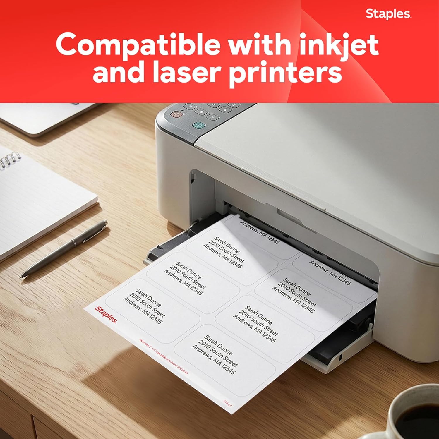 STAPLES 2" x 4" Shipping Labels, White – Printable Laser & Inkjet Label Sheets, Easy-Peel Adhesive, 100 Total (10 Labels per Sheet)