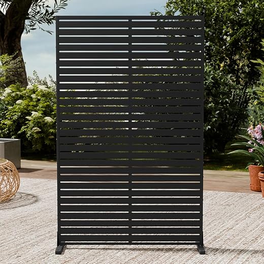 Outdoor Privacy Screen 72" H×47" W HDPE Freestanding Decorative Privacy Fence with Steel Poles and Stand 6 Panel, Air Conditioner Fence Panels, Privacy Screen for Patio Backyard,Balcony, Pool