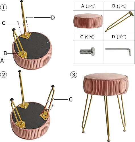 Miniatura 9 de IBUYKE Reposapiés Otomano Redondo de Terciopelo, Taburete de Tocador de Maquillaje Mesa Auxiliar, Asiento de Mesa de Tocador de Terciopelo, Taburete