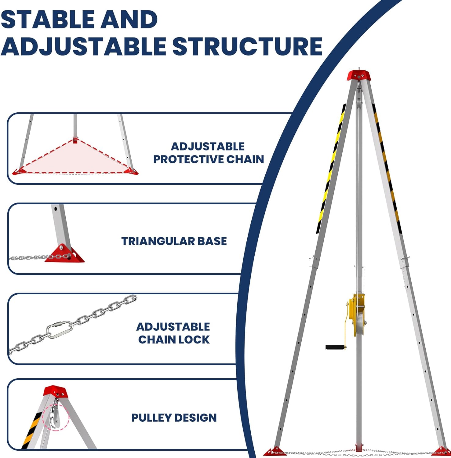 Confined Space Tripod Kit, 2200 Lbs Winch, Adjustable 7' Legs & 98' Cable, Steel Confined Space Rescue Tripod with 33' Fall Protection/Harness/8' Protection Chain for Confined Spaces Safety