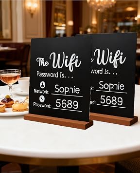 2PCS Wifi Password Sign for Guest Room, 8.468.46" Wooden Wireless Network Board for Restaurant Supermarket Bar Coffee