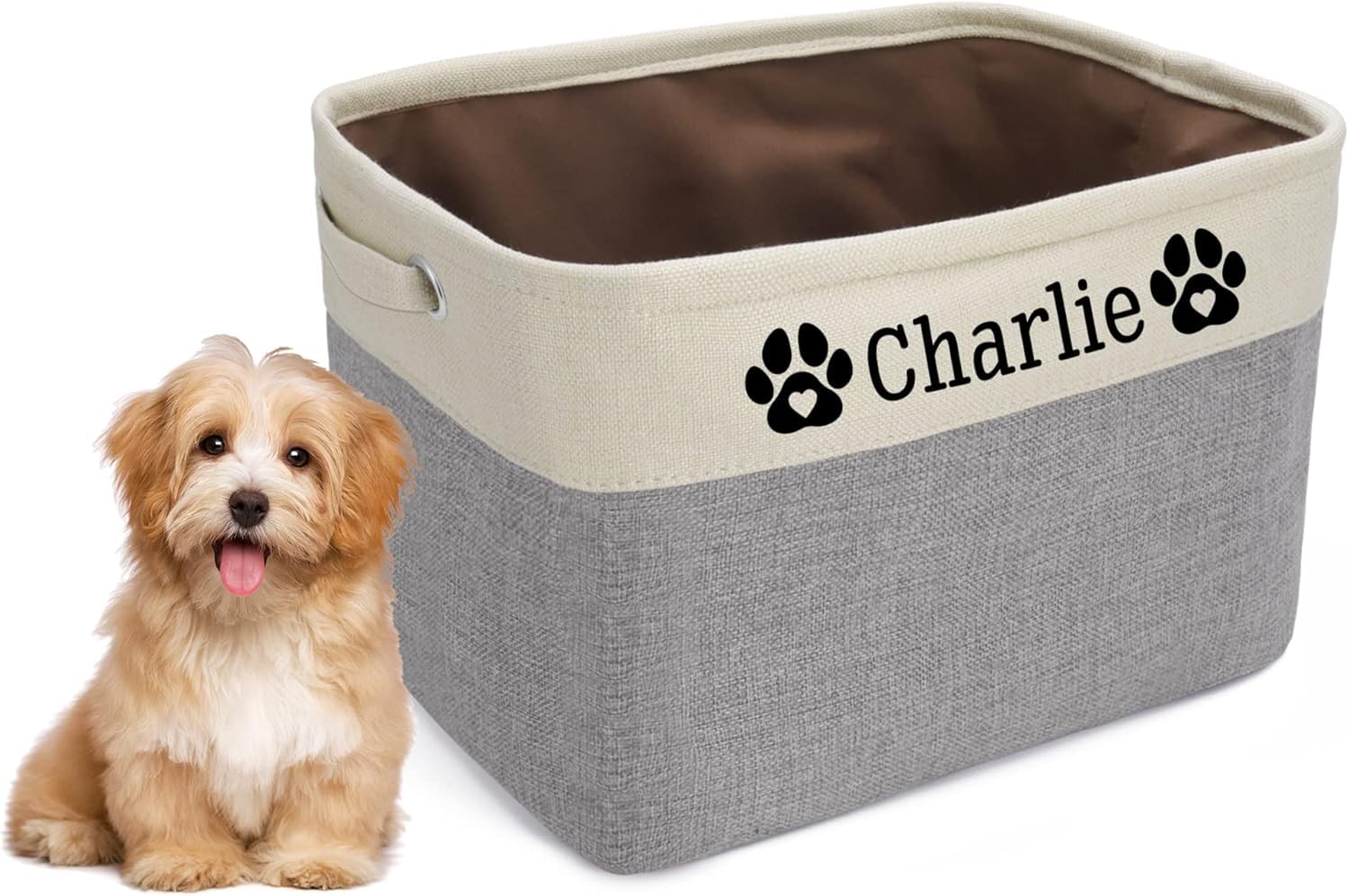 Dog Toy Storage Basket with Handles – Collapsible Fabric Pet Toy Box, Foldable Organizer Bin for Dogs, Cats, Toys, Clothes & Accessories – Grey