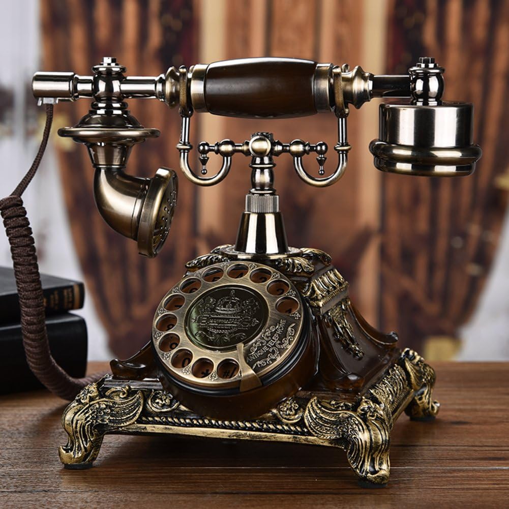 AMYDREAM European Rotary Wireless Antique telephone,Landline home retro phone Fashion Creative Rotary Vintage wireless telephone For home decoration storage value-A 23x25cm(9x10inch)