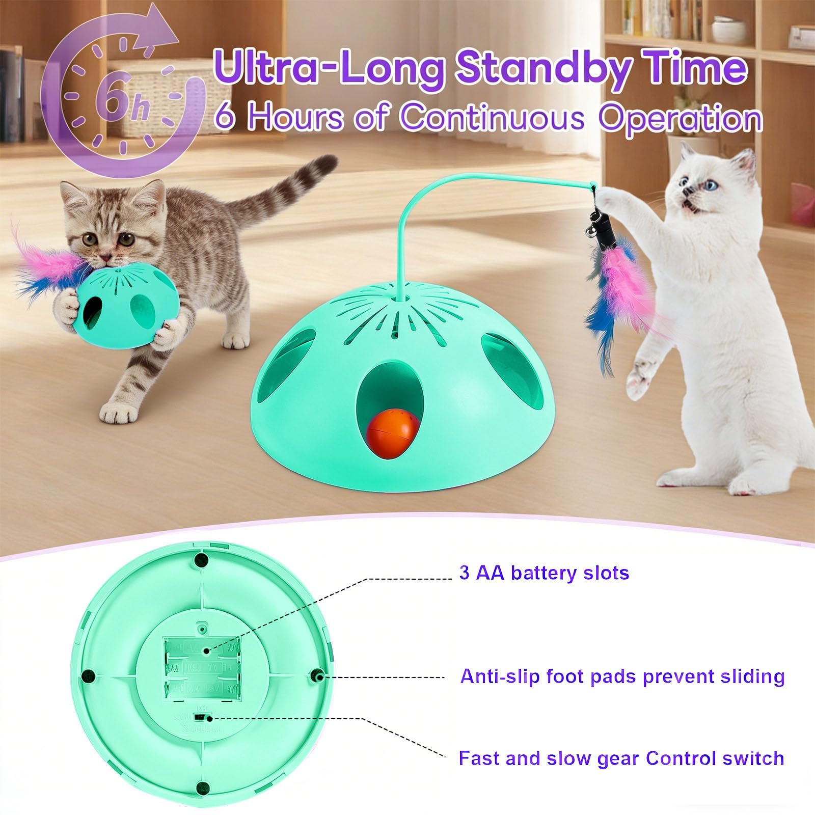 Juguetes para gatos, juguete interactivo para gatos de interior, juguete interactivo automático para gatitos, pluma aleteante, bolas de pista, juguetes de enriquecimiento de plumas
