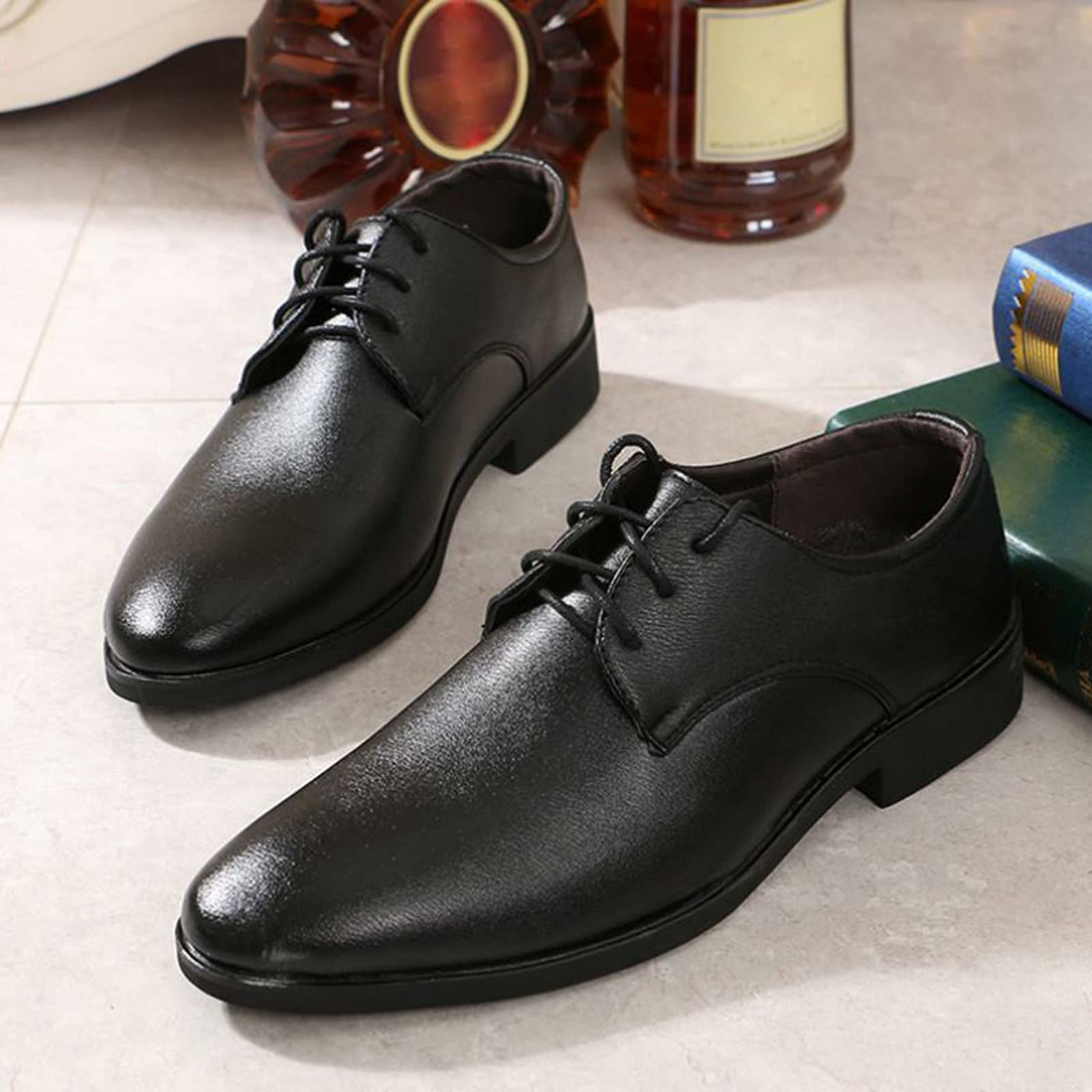 Anzugschuhe Herren Schwarz, Herren Monkstrap Schuhe Spitzen Lackschuhe Atmungsaktiv Elegante Kleid Herrenschuhe Business Schuhe rutschfest Leder Tanzschuhe Halbschuhe Freizeit Winterschuhe Oxford 1
