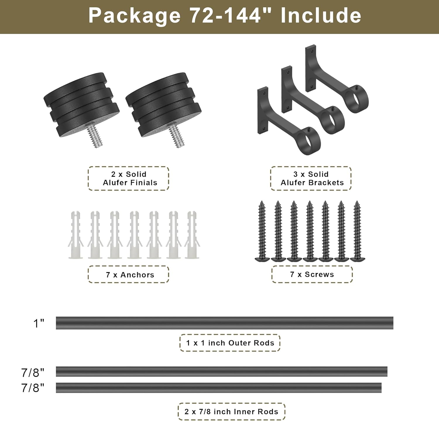Single Curtain Rods 72-144 Inches,1 inch Heavy Duty Adjustable Window Drapery Rod, Modern Round Decorative Windows Curtains Rods, Frosted Black