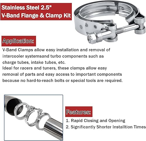 Vista 3 de Kit de abrazadera de brida de banda en V de acero de 2.5 pulgadas Endxedo 4 PCS abrazadera de banda en V con brida
