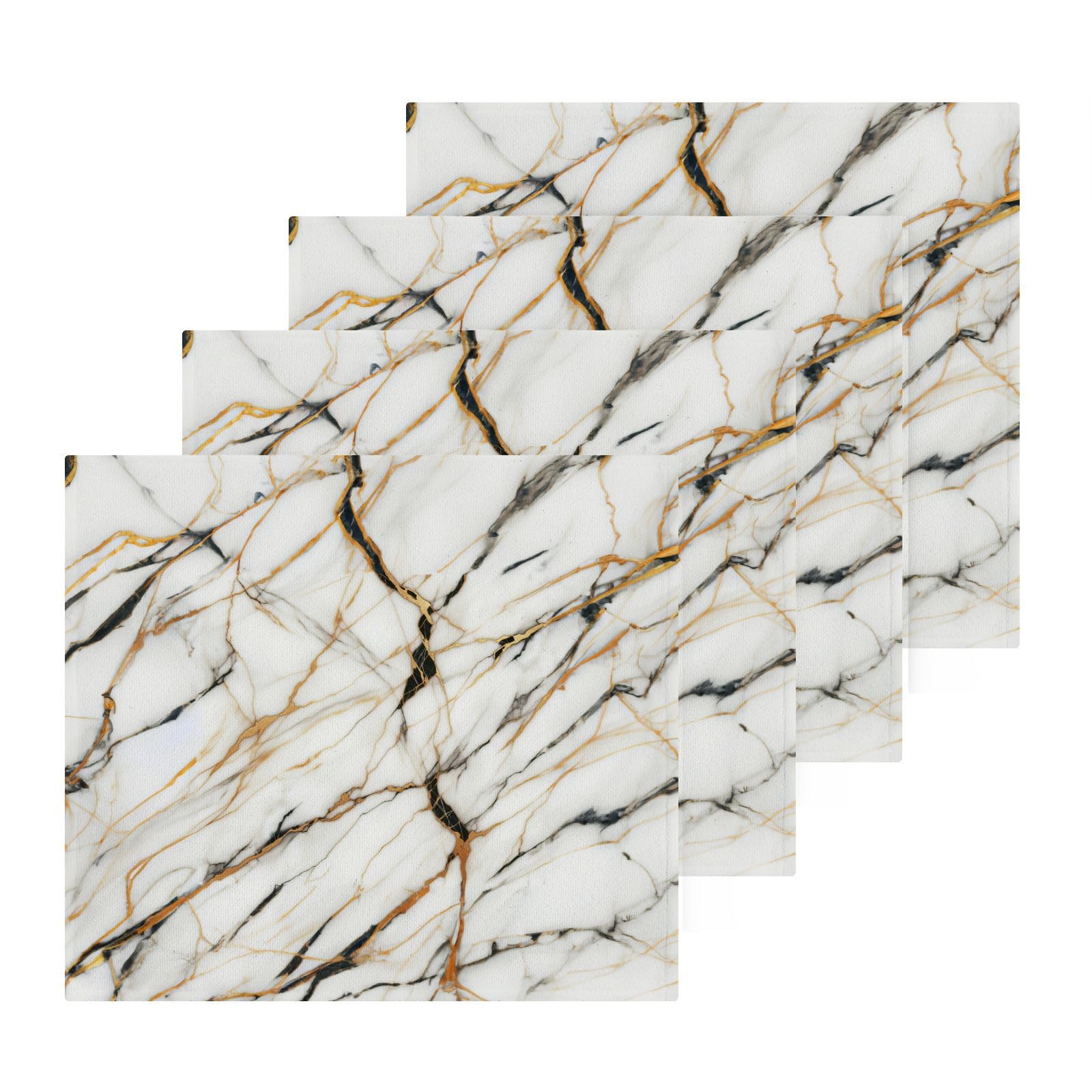 YANENDIE White Marble Washcloths Towels, Highly Absorbent and Soft Cotton Face Cloths, 4 Pack Quick Dry Wash Cloths - 12 X 12 Inches