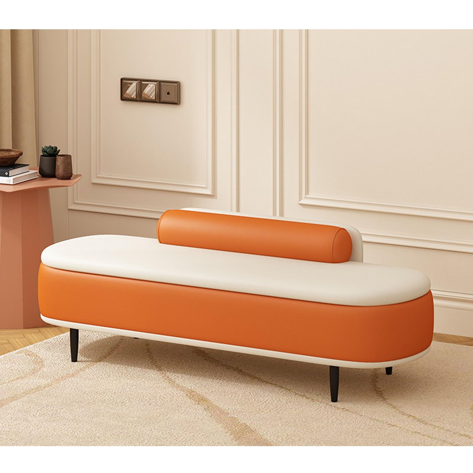 Banc de rangement ottoman anti-griffures pour un salon ordonné