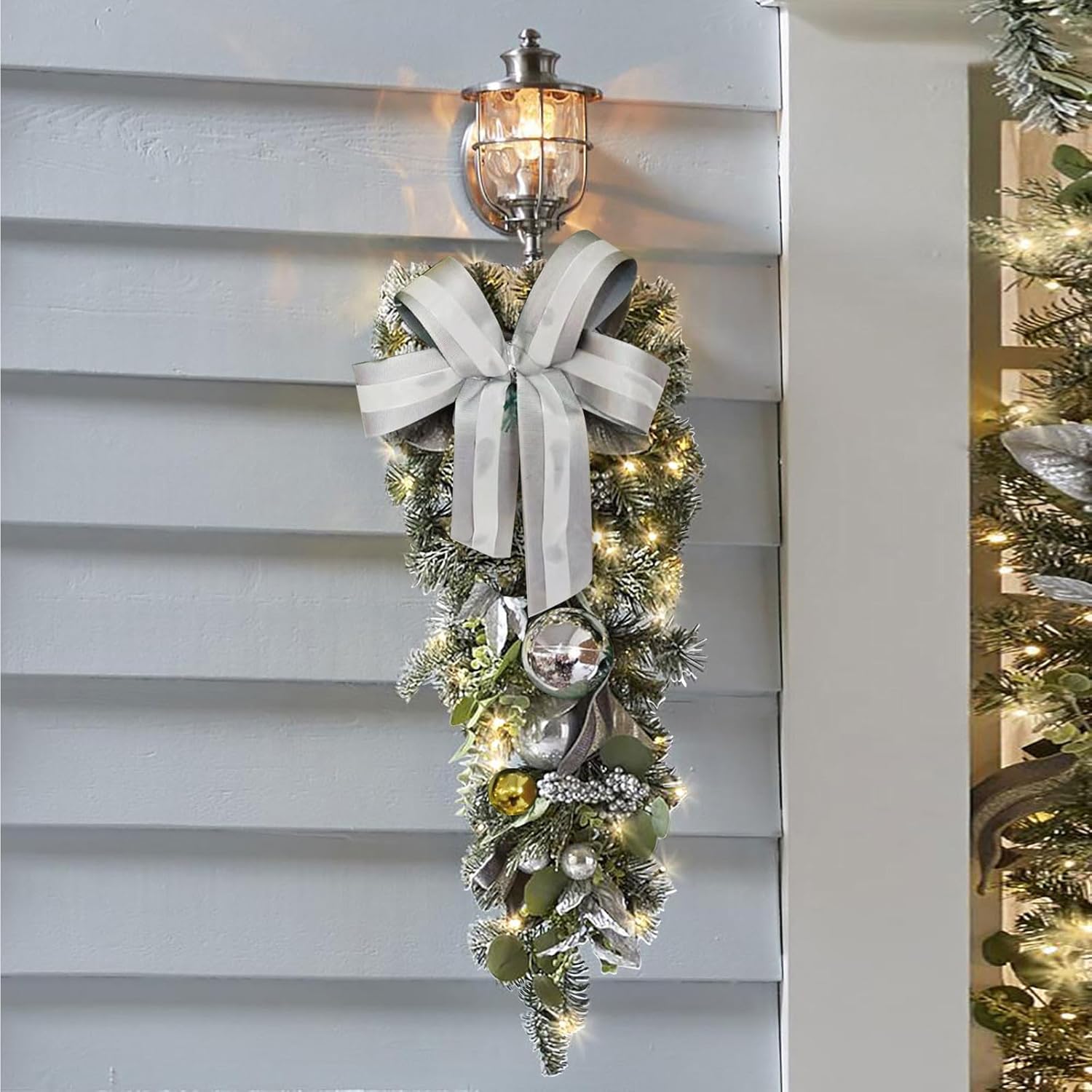 Christmas Wreaths Decorations for Front Door Cordless Red