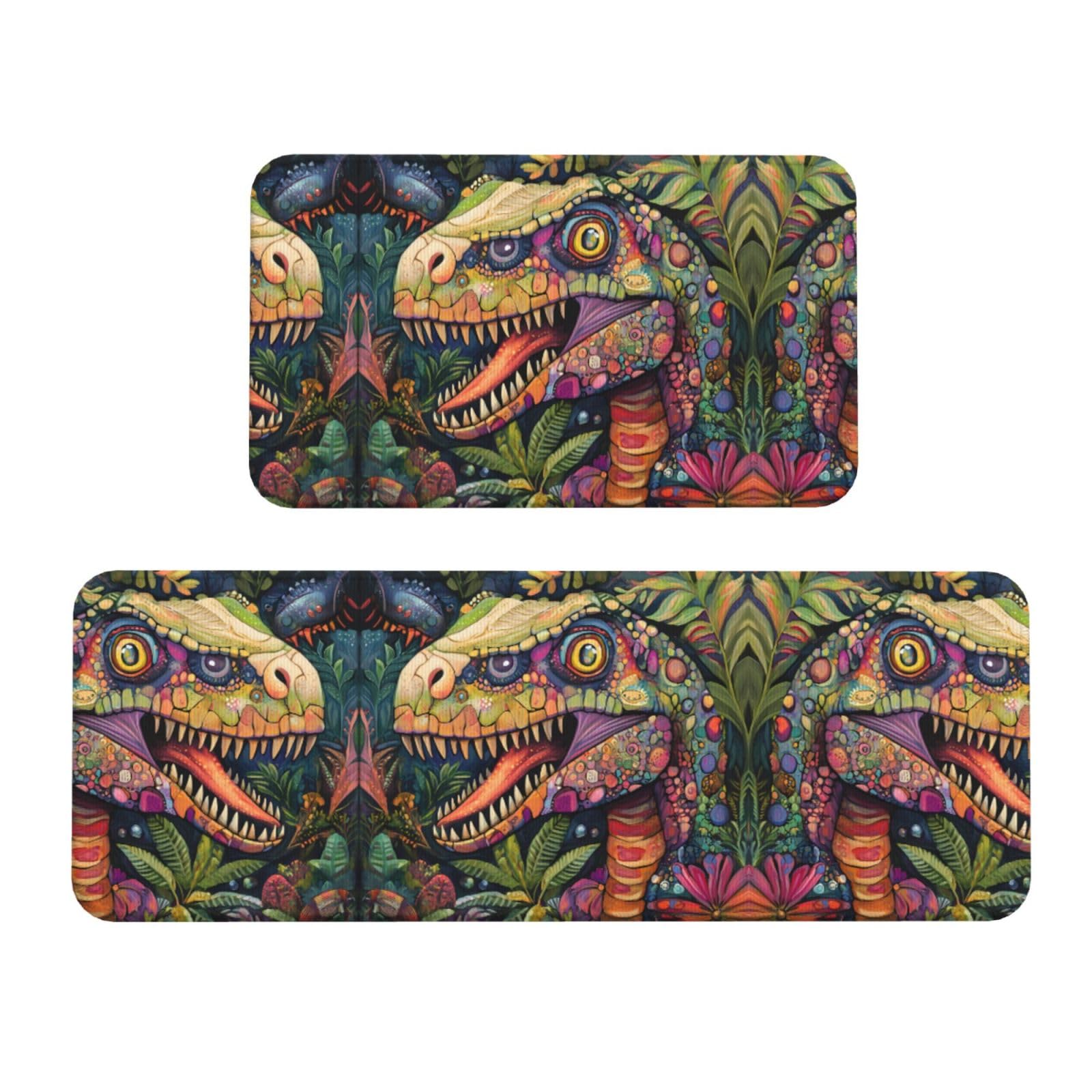 Alfombrillas de cocina de dinosaurio pack de 2 alfombras antideslizantes para lavado y entrada