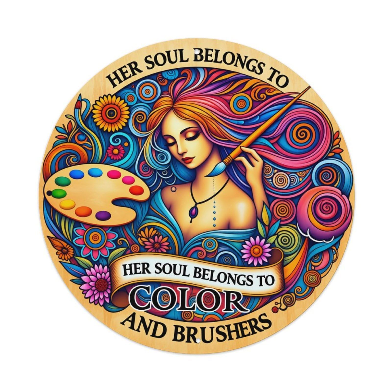 Colorful Artistic Woman With Brush Metal Tin Sign Vintage Garden Bedroom Cafe Bar Man Cave Home Wall Decor Metal Poster 8x8 inches