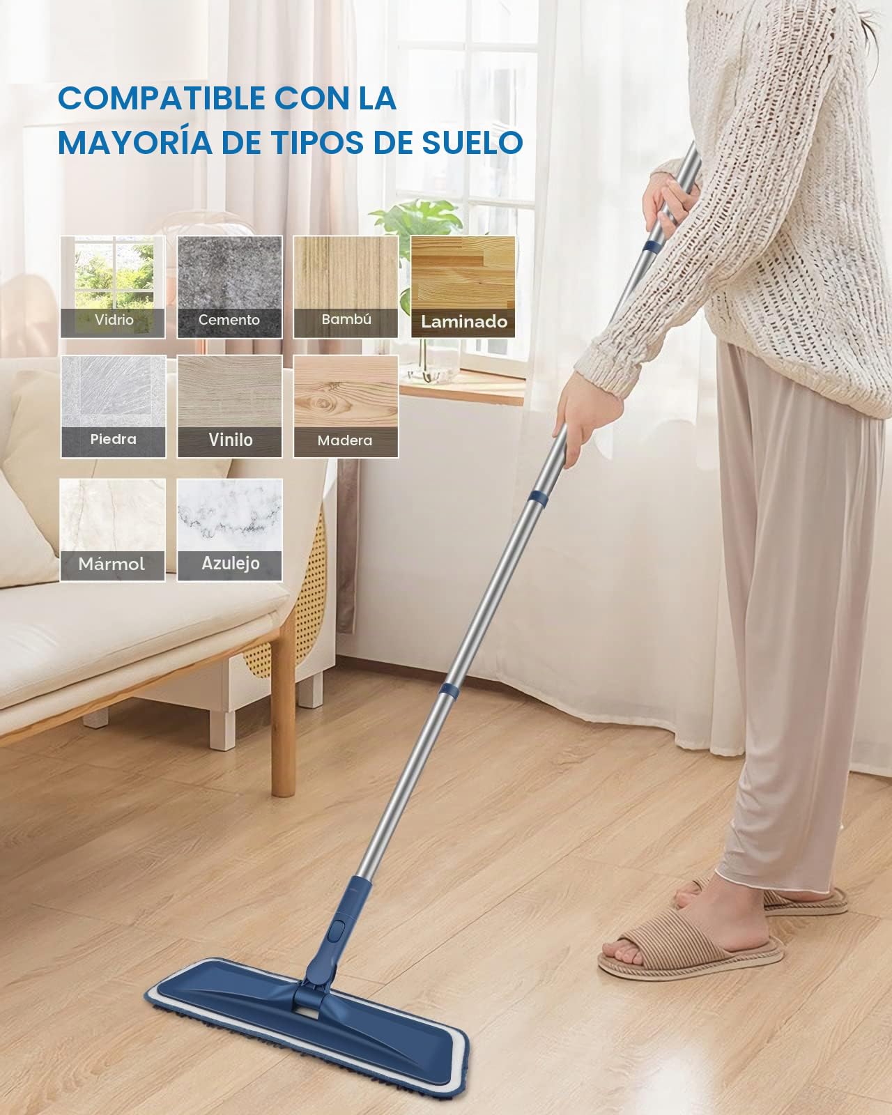 BPAWA,Mopas de microfibra para limpiar suelos, azulejos de madera, mopa pequeña para baño con 4 almohadillas de chenilla lavables reutilizables
