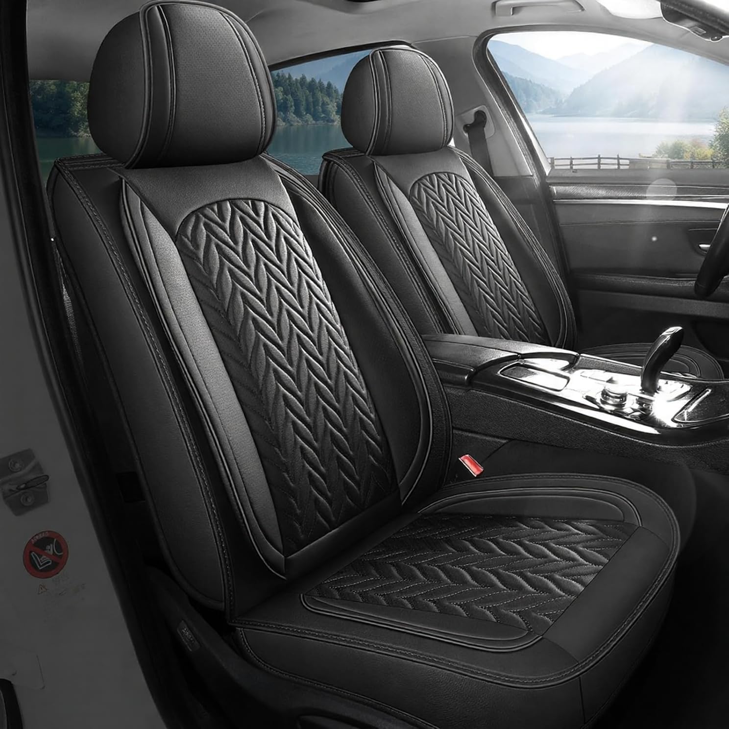 SCITOO Front Seat Covers,2PCS Universal Car Seat Covers Waterproof Vehicle Seat Covers Premium Faux Leather Automotive Seat Covers Car Seat Protector for Cars SUV Pick-up Truck Sedan(Front, Black)