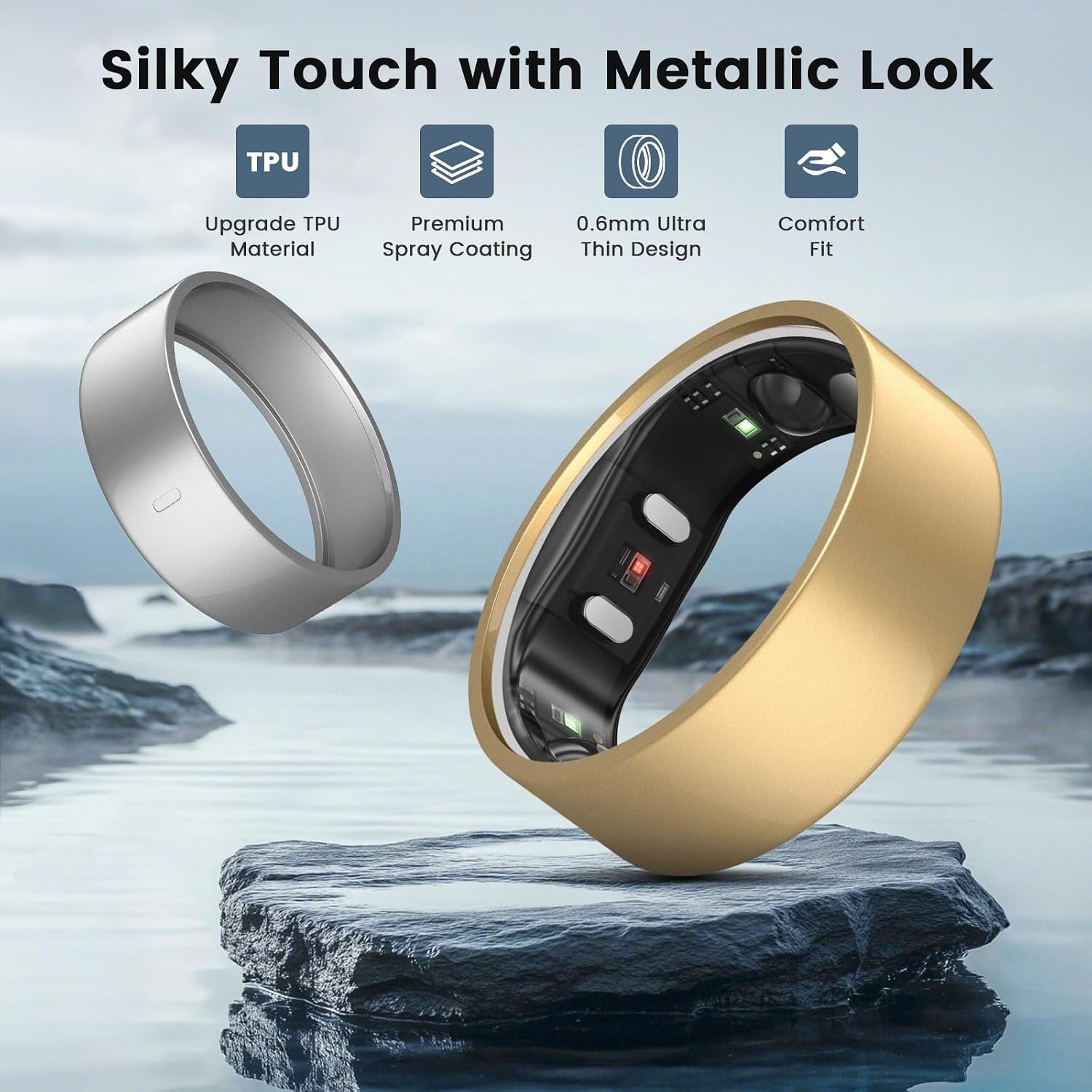 3 Pack Ring Cover Compatible with RingConn Gen 2, Matte Texture Anti-Scratch TPU Ring Protector for RingConn Gen 2 Air Working Out Accessories Men Women (Glitter Black+Matte Silver+Rose Pink, 8)