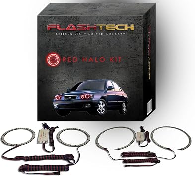 Flashtech Red LED Halo Ring Accent Light Components Compatible with Hyundai Elantra 2001-2003