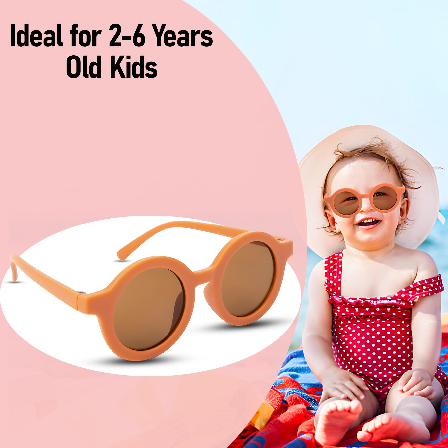 Koochie-Koo Classic Uv 400 Protected Round Shaped Modern Stylish Plastic Sunglass Mirror Sunlight Goggles Eyewear For Kids, 2 To 6 Years (Pack Of 1, Orange, Non-Polarized) Medium 3