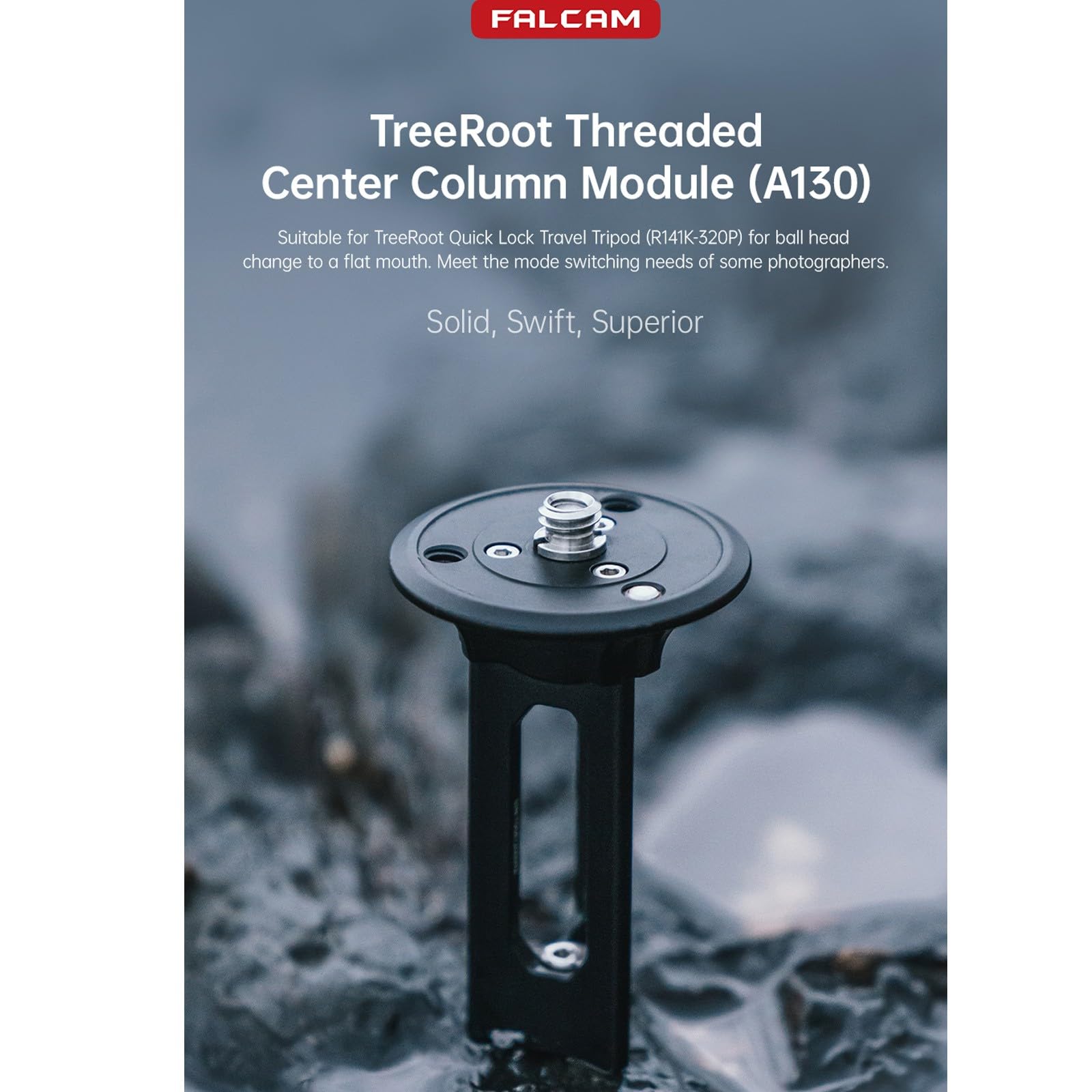 FALCAM Module de Colonne Centrale Fileté pour Trépied de Voyage TreeRoot Quick Lock et Trépieds Tiers - Couple de 5 N·m, Double Filetage 1/4" et 3/8" (A130) (Partie Supérieure Uniquement)
