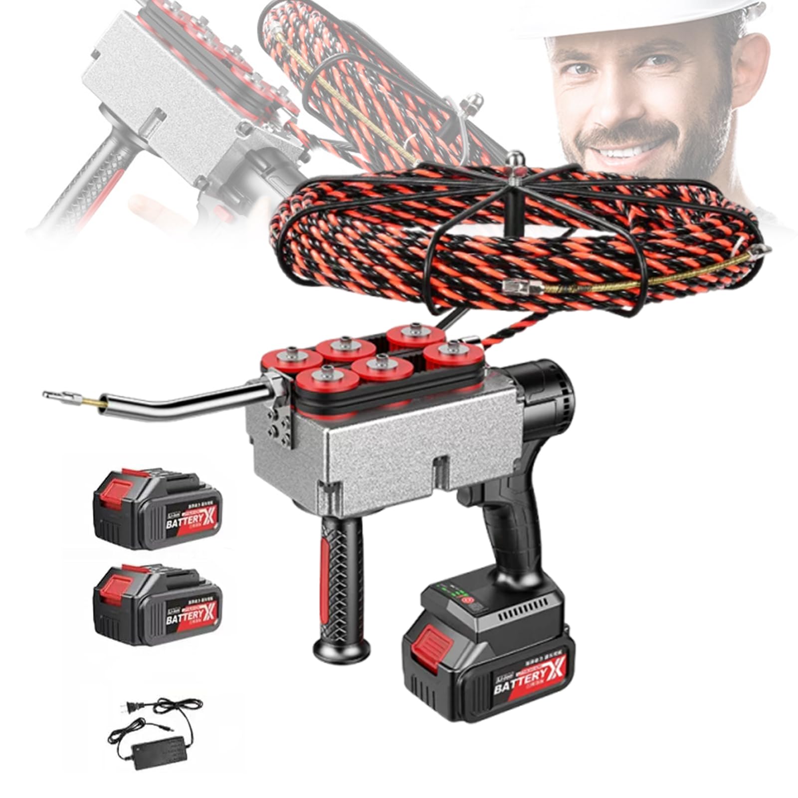 40m/Min – Macchina per Cablaggio Tubazioni – Sonda Passacavi Elettrica Professionale, per Cavi in Tubi Edilizia/Reti – Infilatubi Elettrico con Batteria Ricaricabile 1.5-2h – 30m