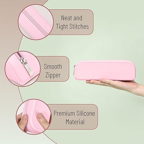 Miniatura 4 de Mr. Pen - Estuche de silicona para lápices, estuche rosa claro, estuche pequeño, estuche para lápices estético