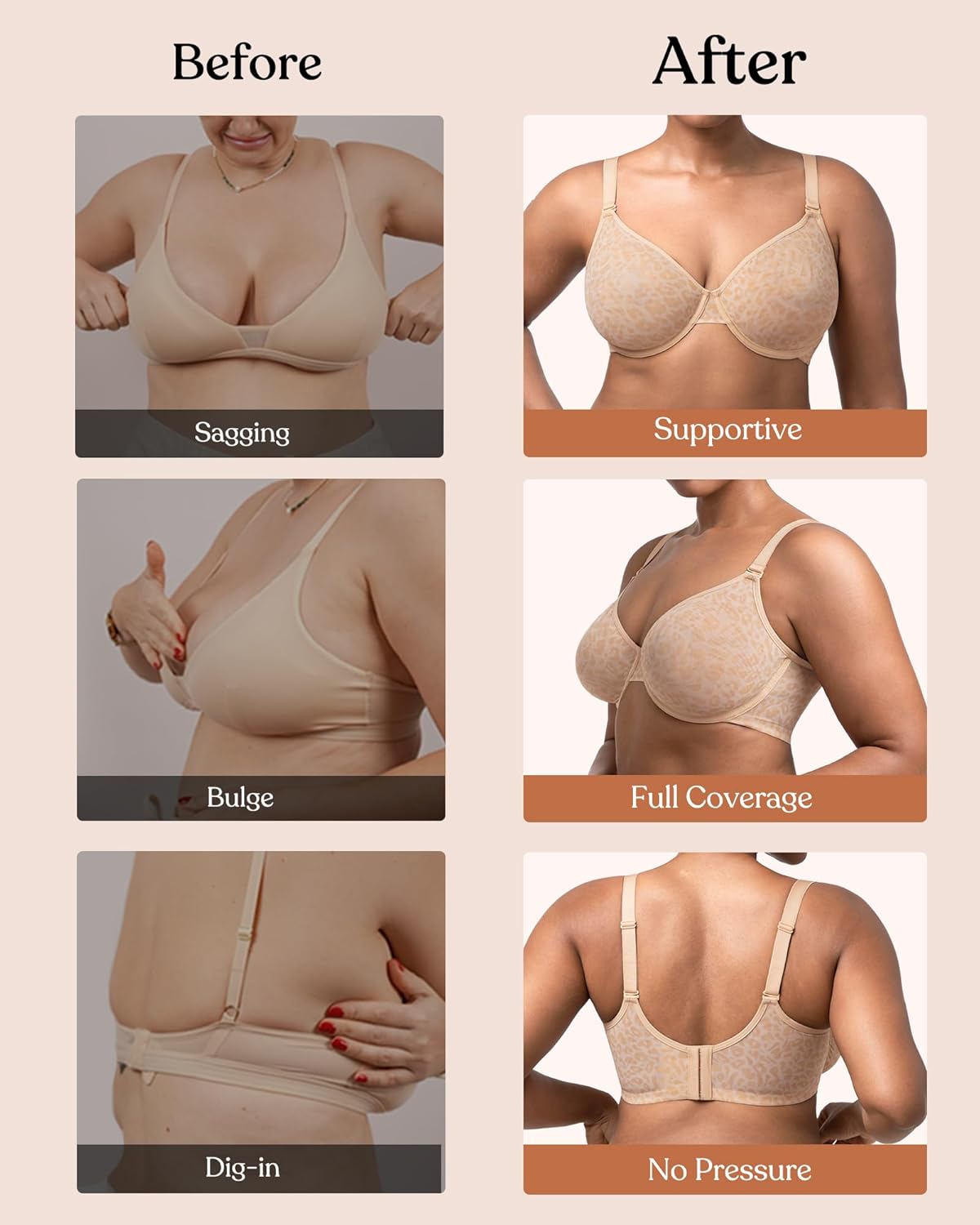 HSIA Minimizer Bras for Women Full Coverage Underwire Unlined Leopard Mesh Plus Size Bra for Big Busted - Image 5