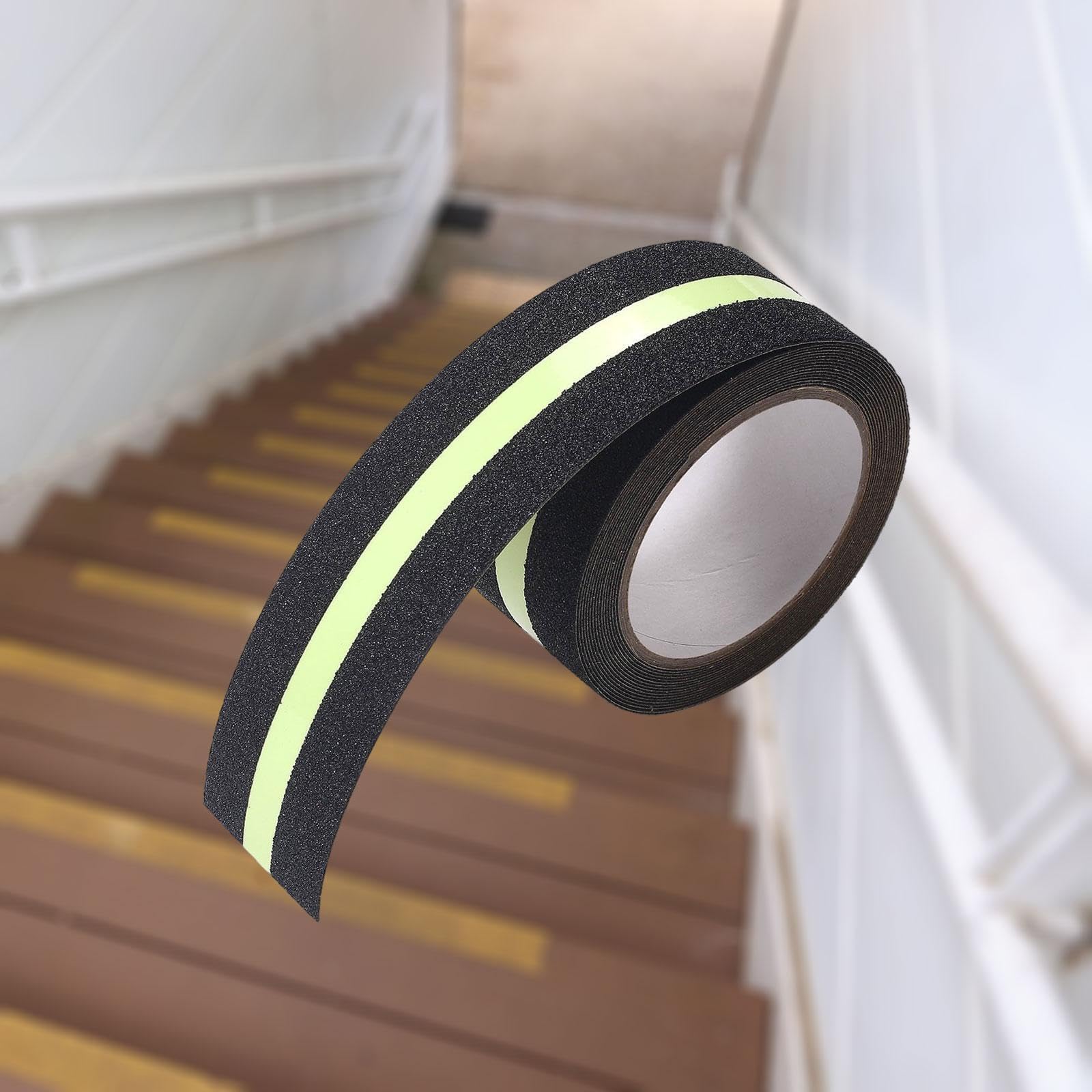 Qianly Cinta Antideslizante Que en La Oscuridad, Cinta de Advertencia de, Adhesivos para Escaleras Interiores O Exteriores, de PET, Negro, 20 M