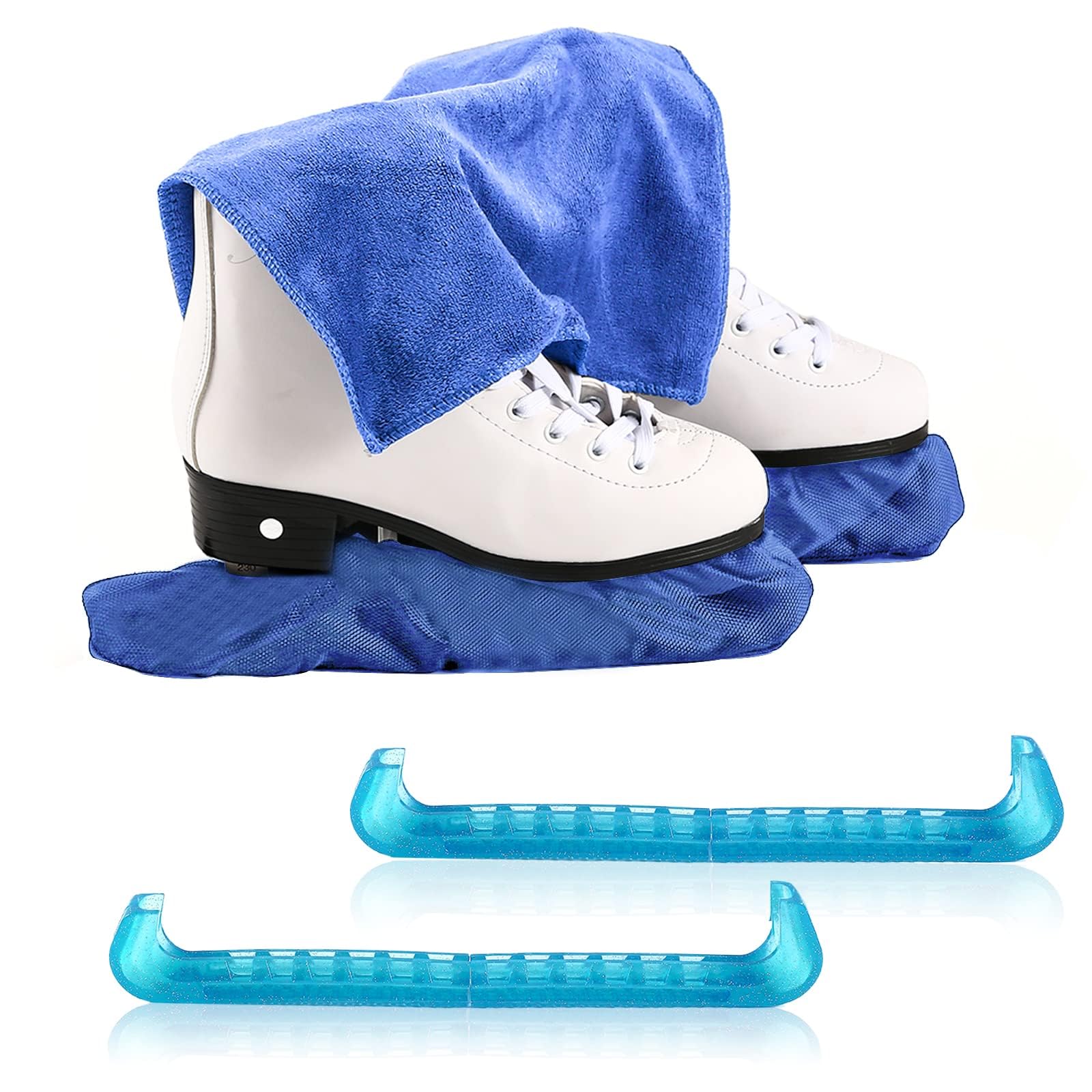 Ice Skate Guards Gift Set, Include 2 Blade Guards+2 Ice Skate Soakers+1 Towel, Ice Hockey Figure Skating Guards Blade Covers Accessories for Toddler Kids Youth Adults Women Men Boys Girls