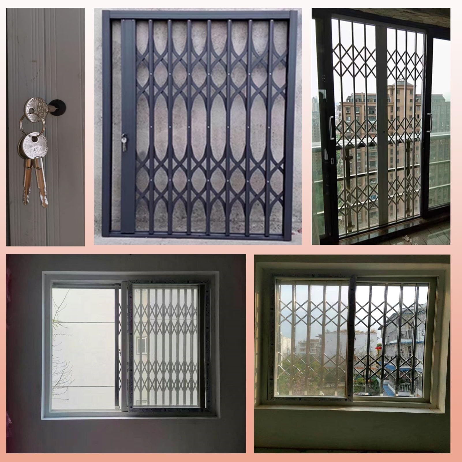Fenstergitter Einbruchschutz Sicherheits-Fenstergitter für den Innenbereich mit Schloss und Schlüssel, Faltbares Fensterschutznetz für Hunde- und Katzengitter, Einbruchsicherer Fensterschutzzaun(28x34