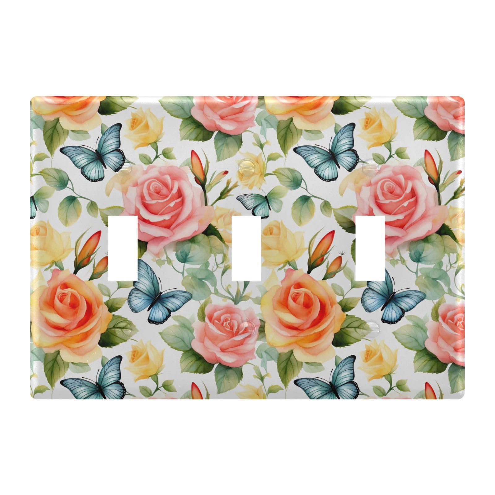 Light Switch Cover Butterfly Rose Floewr Spring Wall Plates for Electrical Outlets 3 Gang 202b3376