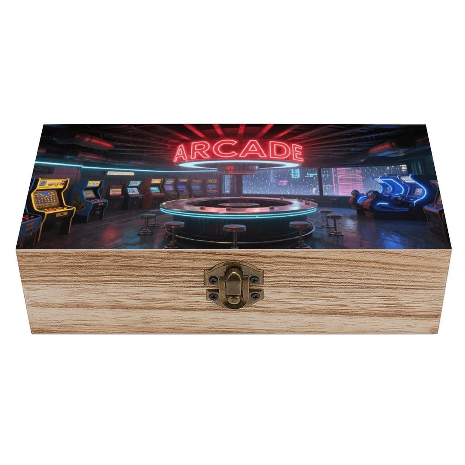 FodPand Decorative Keepsake Box Wooden Storage Boxes with Hinged Lid Handmade Neon Arcade Wood Organizer Memory Treasure Box for Jewelry Craft Card Photo Storage Wedding Bridal Shower Gifts