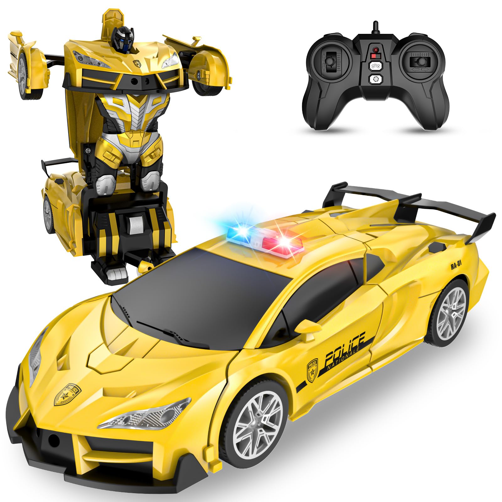 Remote Control Car for Kids Rc Cars for Boys,One Button Transformation to Robot with Flashing Light 2.4Ghz Transforming Car 1:18 Scale for Kids with 360 Degree Rotating Drifting