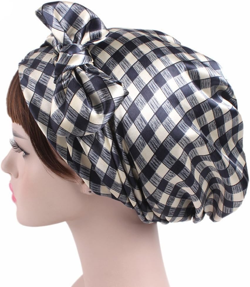 Women's Satin Bonnet Hair Loss Sleep Caps Floral Night Hat Bow Headscarf Sleeping Shower Cap
