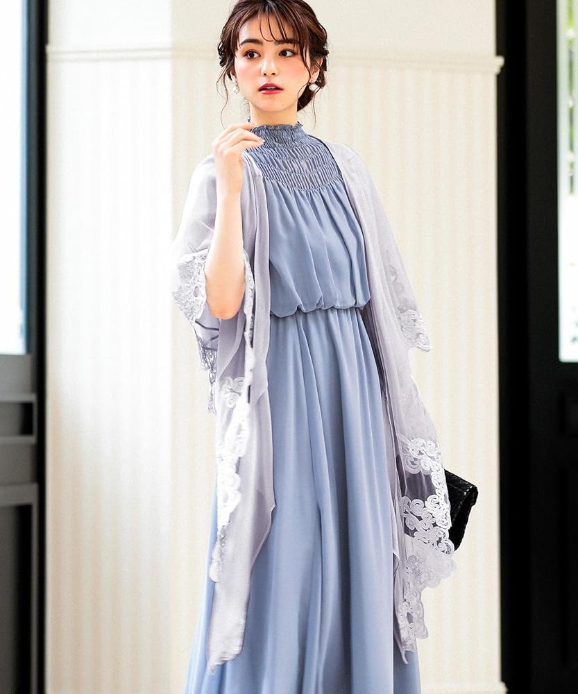 お花のデザインが美しい ストール付き ベア イブニングドレス Amazon | [niana] 結婚式 袖付き ストール ショール レース